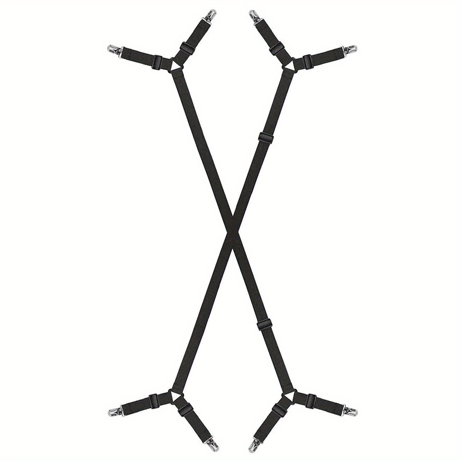 Set of 2 Elastic Knitted Bed Sheet Fasteners with Triangle Clips for Mattress and Bedding