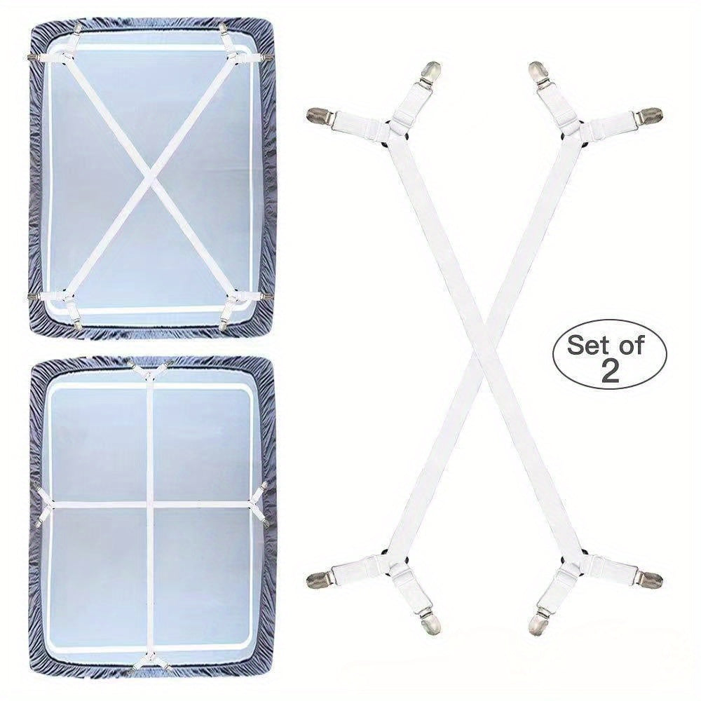 Set of 2 Elastic Knitted Bed Sheet Fasteners with Triangle Clips for Mattress and Bedding