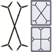 Set of 2 Elastic Knitted Bed Sheet Fasteners with Triangle Clips for Mattress and Bedding