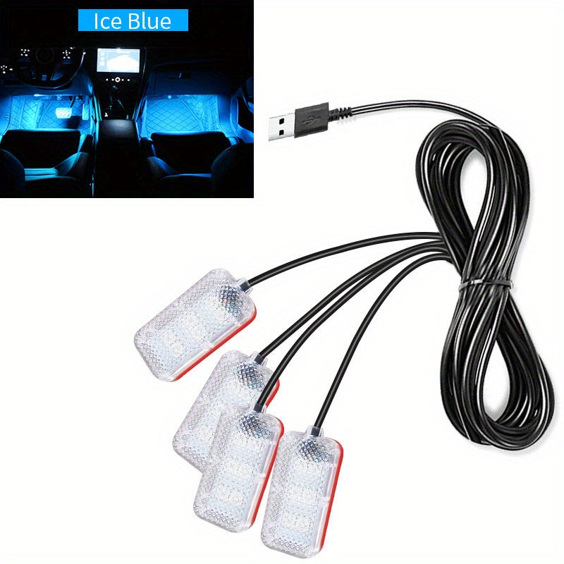 Car LED Foot Light Auto Atmosphere Lamp USB Powered Monochrome Black