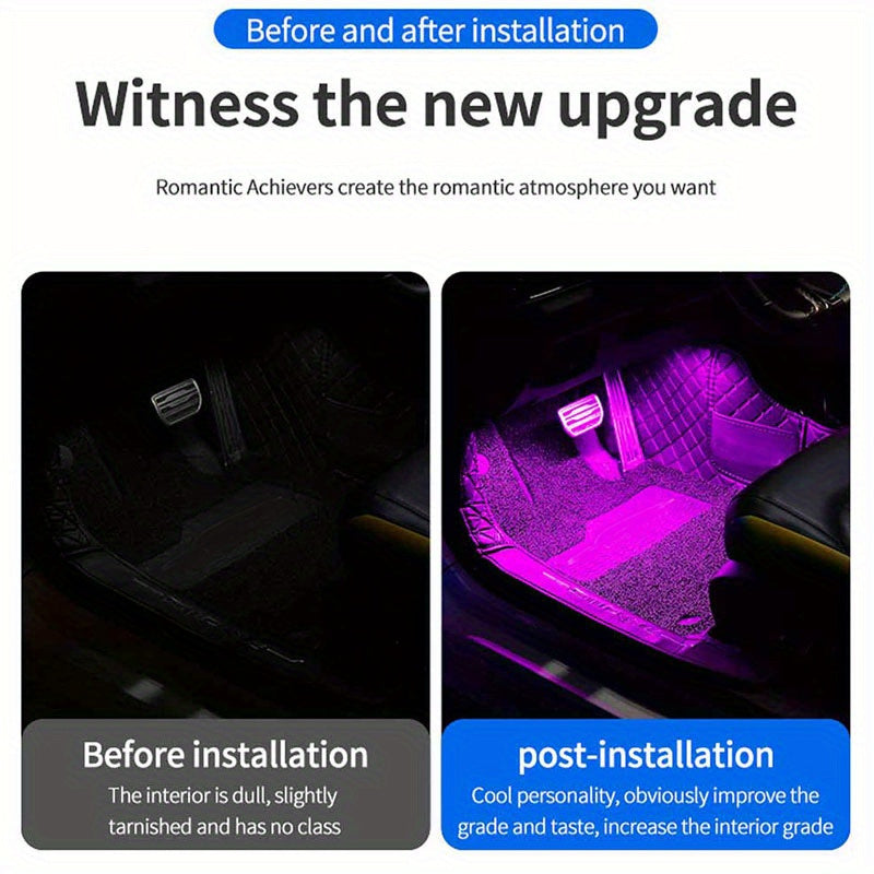 Car LED Foot Light Auto Atmosphere Lamp USB Powered Monochrome Black