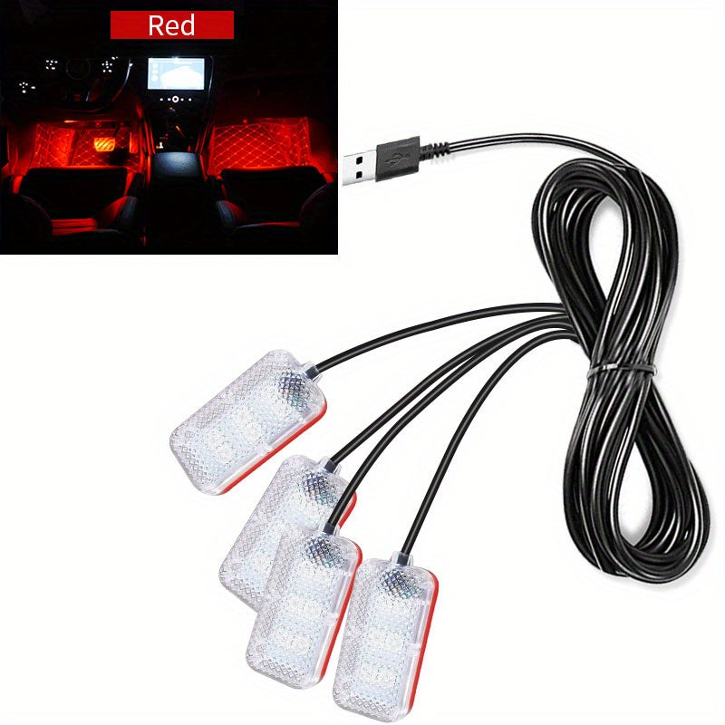 Car LED Foot Light Auto Atmosphere Lamp USB Powered Monochrome Black