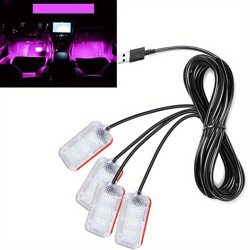 Car LED Foot Light Auto Atmosphere Lamp USB Powered Monochrome Black