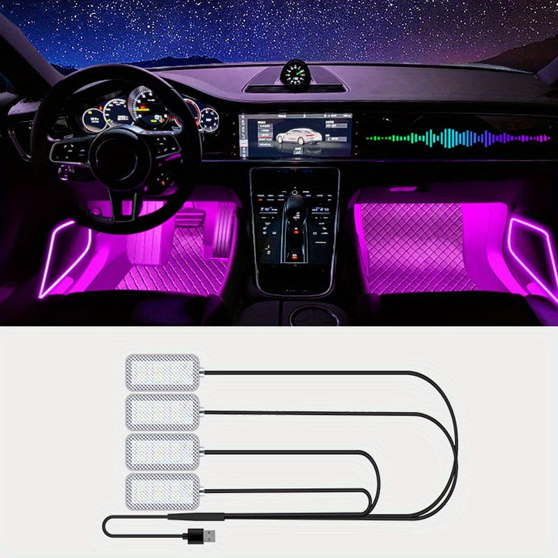 Car LED Foot Light Auto Atmosphere Lamp USB Powered Monochrome Black