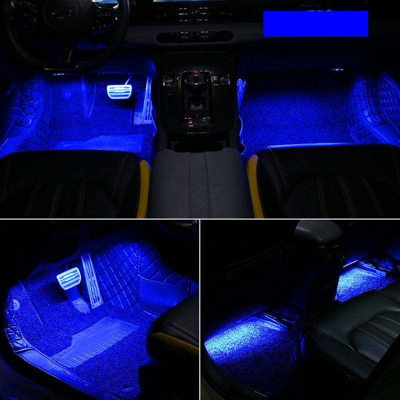 Car LED Foot Light Auto Atmosphere Lamp USB Powered Monochrome Black