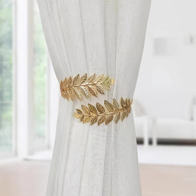 Set of 2 Bohemian Leaf Metal Curtain Tiebacks for Drapery Holdbacks