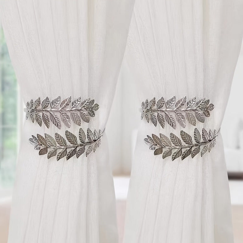 Set of 2 Bohemian Leaf Metal Curtain Tiebacks for Drapery Holdbacks
