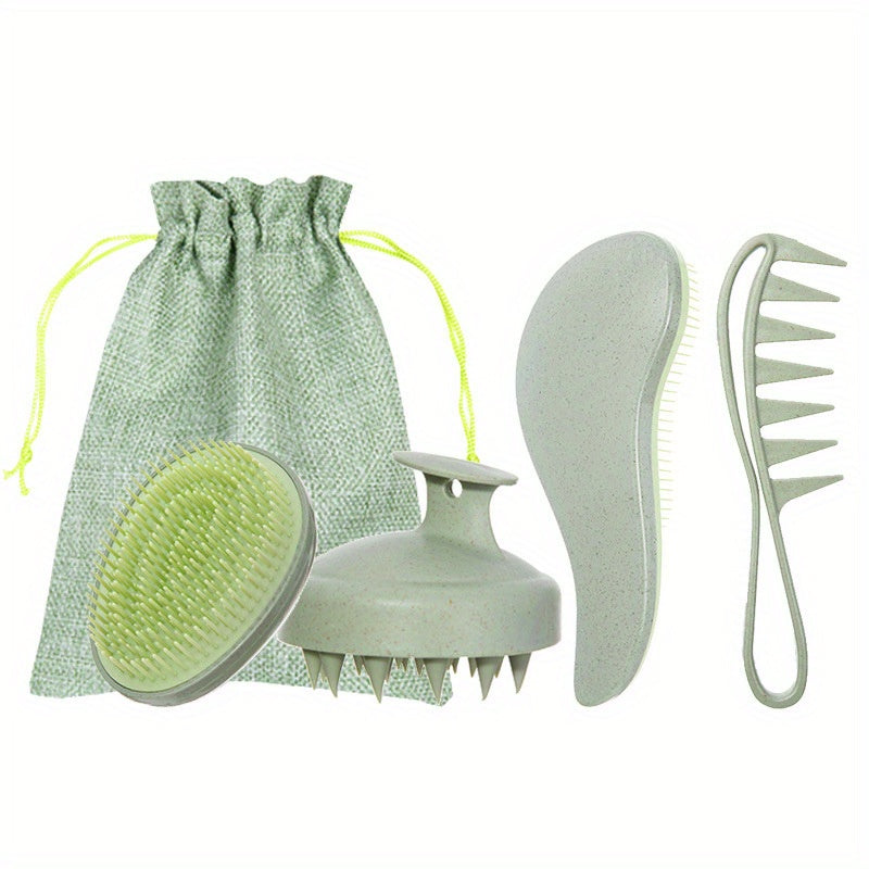 Set de peines para el cabello de paja de trigo de 5 piezas con cepillo de masaje y bolsa de regalo