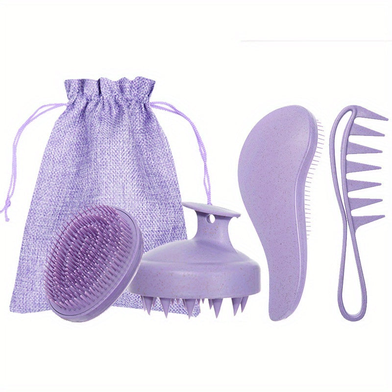 Set de peines para el cabello de paja de trigo de 5 piezas con cepillo de masaje y bolsa de regalo