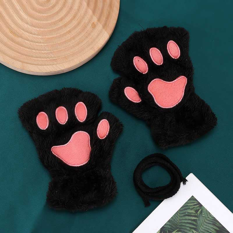 Cartoon Cat Paw Gloves Half-Finger Plush Warm Fashion for Parties