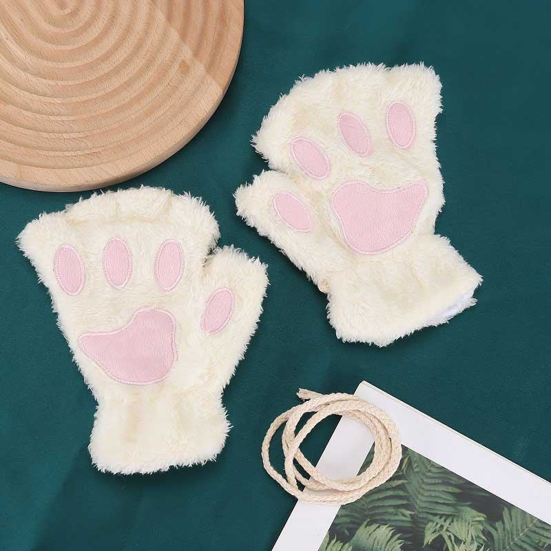 Cartoon Cat Paw Gloves Half-Finger Plush Warm Fashion for Parties