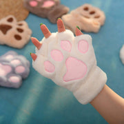 Cartoon Cat Paw Gloves Half-Finger Plush Warm Fashion for Parties