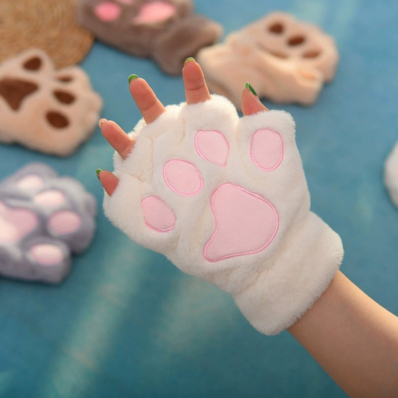 Cartoon Cat Paw Gloves Half-Finger Plush Warm Fashion for Parties
