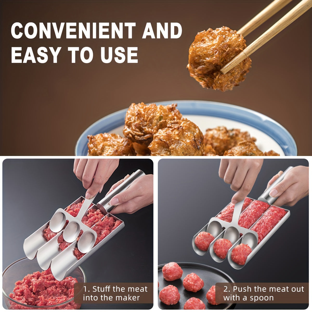 Flexible Stainless Steel Meatball Maker Set Non-Stick Coating for Salads Sandwiches
