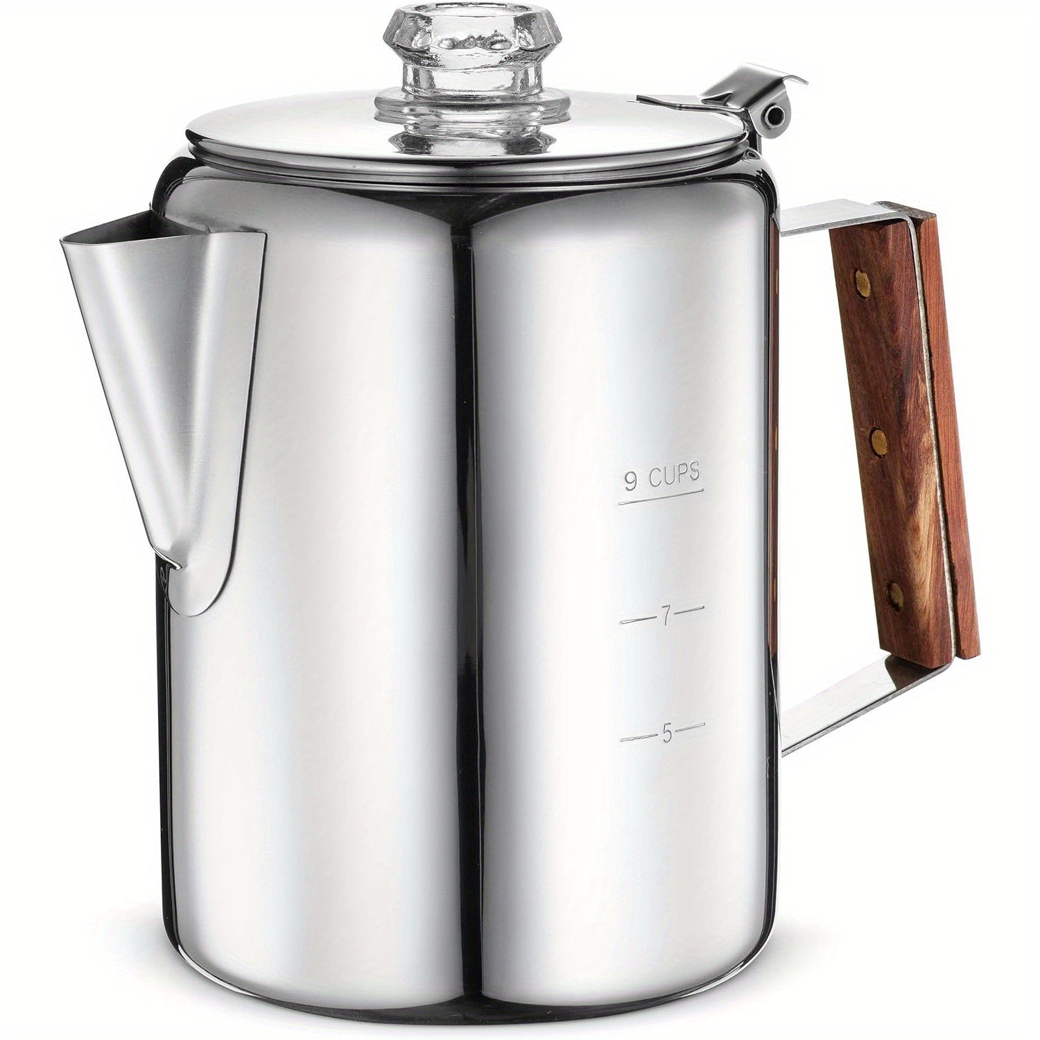 9-Cup Stainless Steel Coffee Maker with Wooden Handle No Electricity Camping
