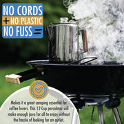 9-Cup Stainless Steel Coffee Maker with Wooden Handle No Electricity Camping