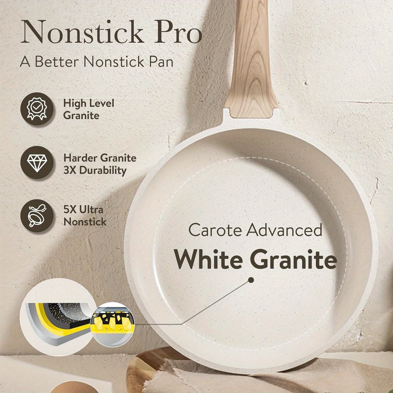 White Granite Nonstick Cookware Set 12 Pieces Induction Compatible PFOA Free