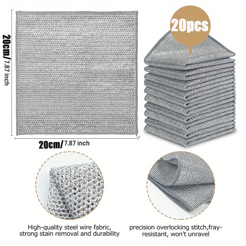Pack of 10/20 Stainless Steel Double-Layer Wire Dishcloths for Cleaning