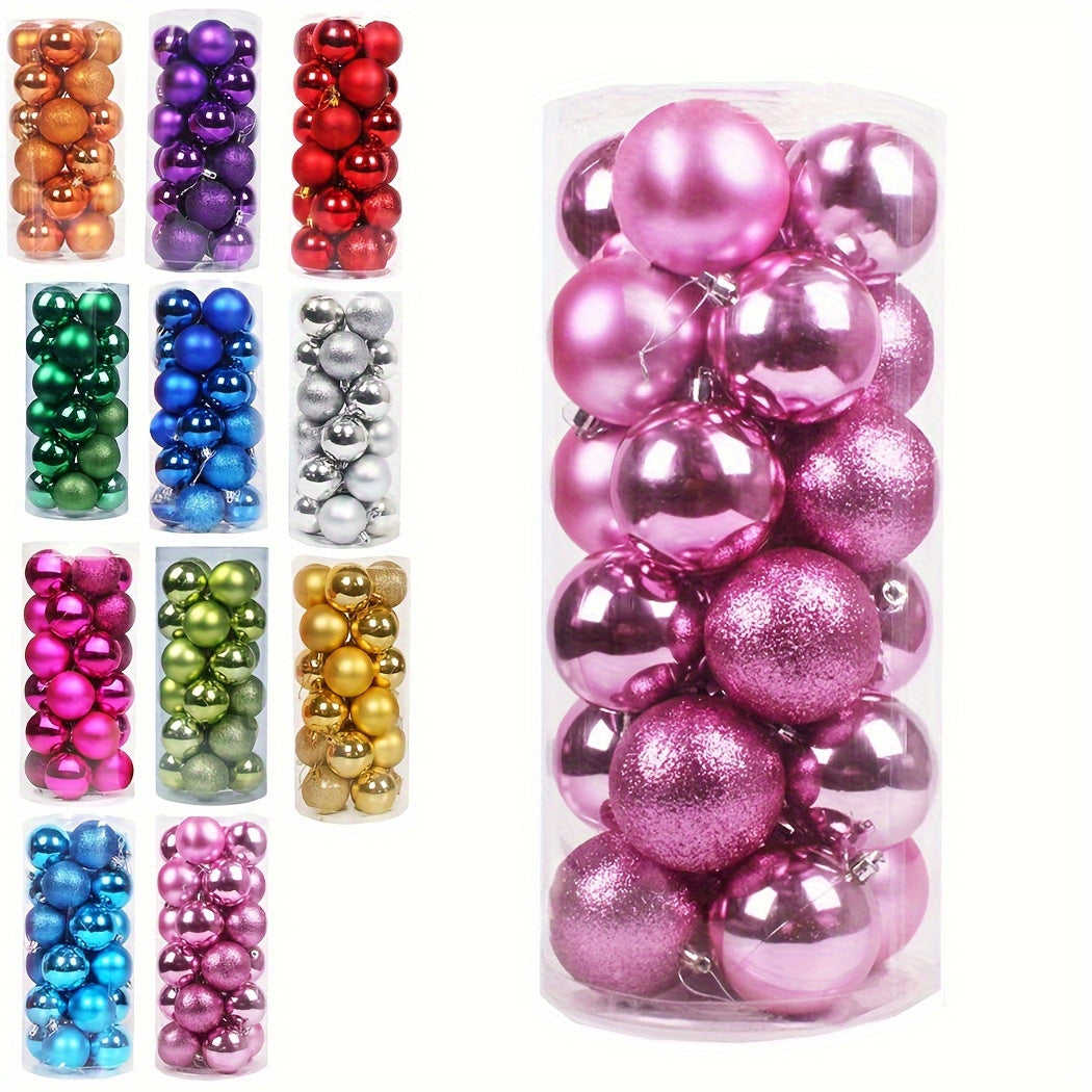 24 Plastic Christmas Ball Ornaments for Tree Decorating and Holiday Parties
