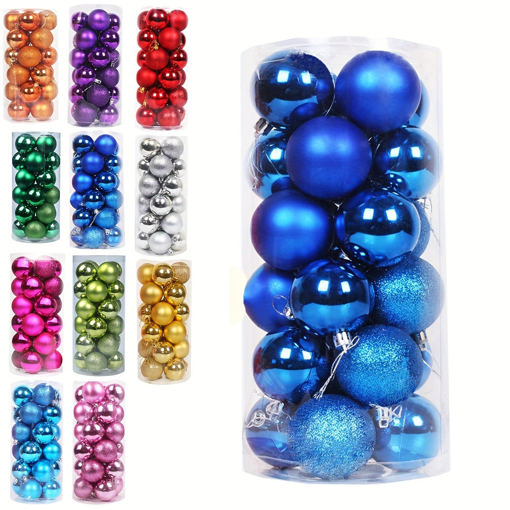 24 Plastic Christmas Ball Ornaments for Tree Decorating and Holiday Parties