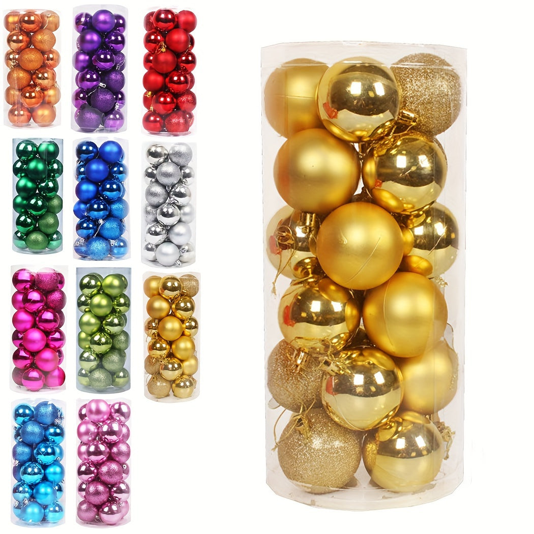 24 Plastic Christmas Ball Ornaments for Tree Decorating and Holiday Parties