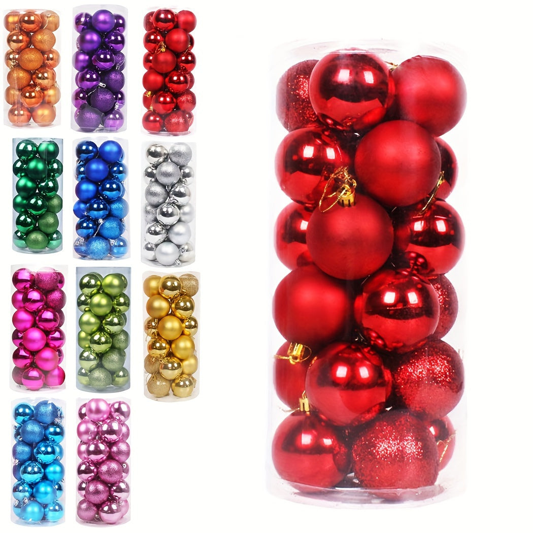 24 Plastic Christmas Ball Ornaments for Tree Decorating and Holiday Parties