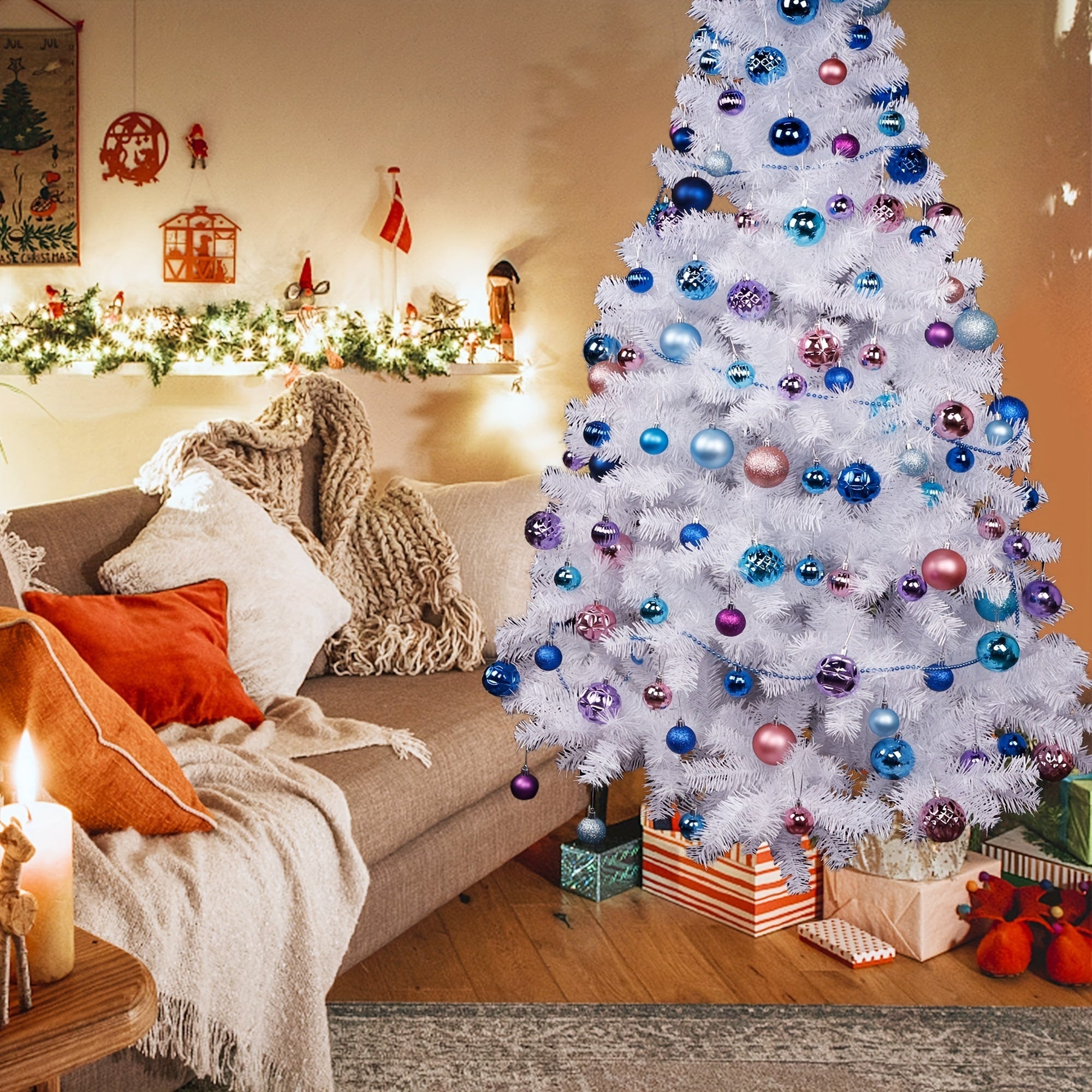 24 Plastic Christmas Ball Ornaments for Tree Decorating and Holiday Parties