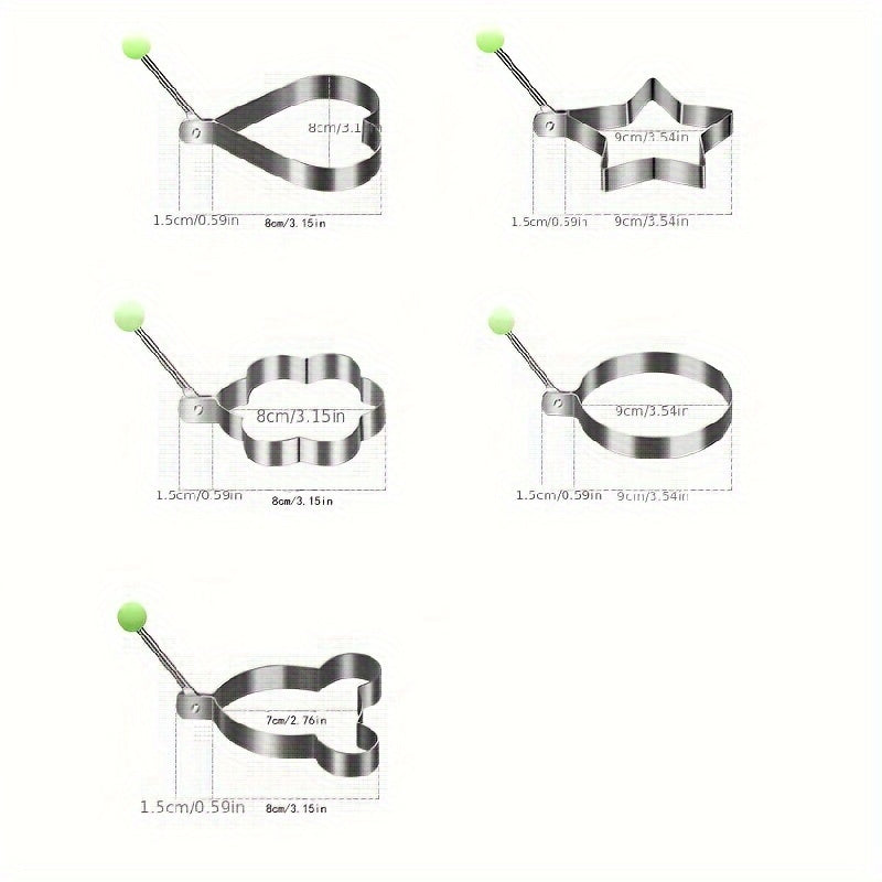 Molde de acero inoxidable de 5 piezas para huevos y panqueques, molde de cocina para desayuno