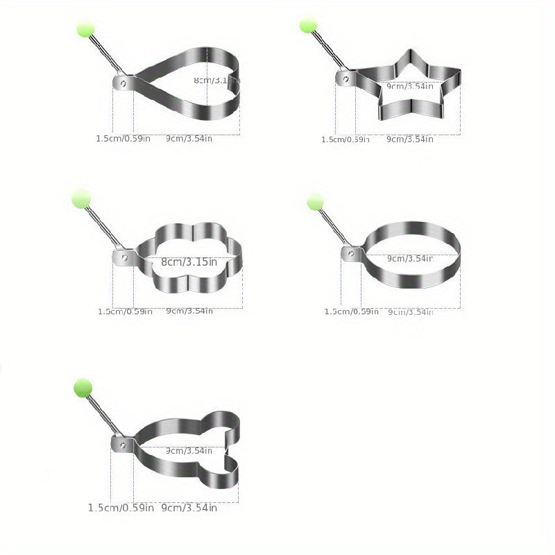 Molde de acero inoxidable de 5 piezas para huevos y panqueques, molde de cocina para desayuno