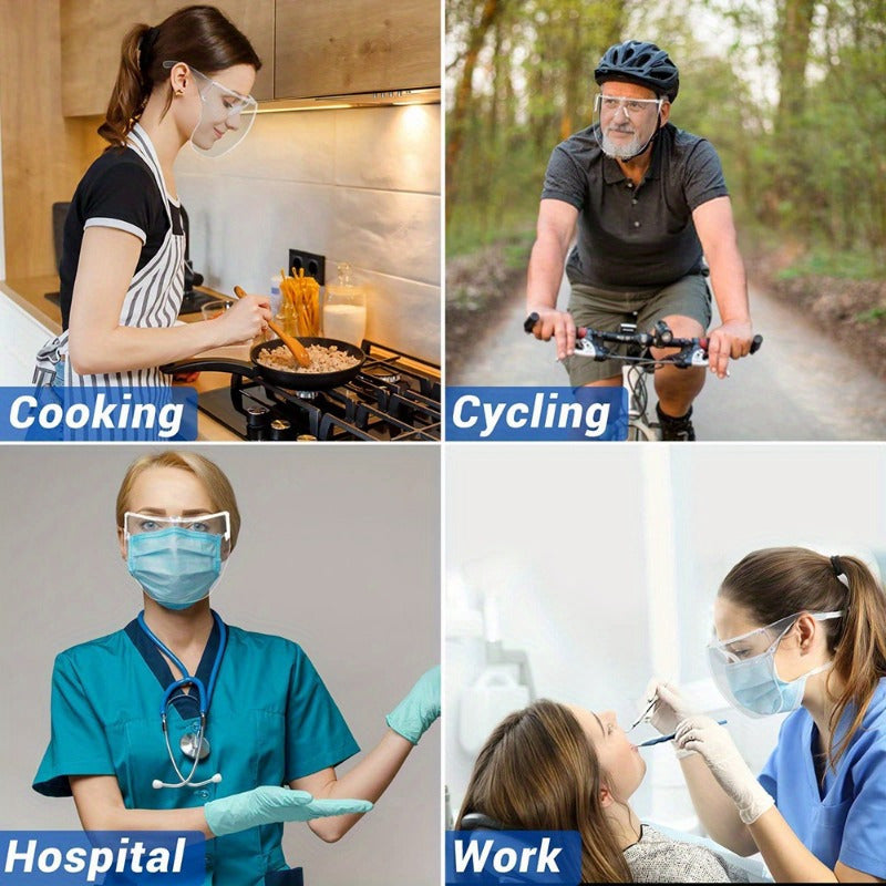 Máscara facial completa antiniebla transparente para ciclismo, trabajo y hospital con compatibilidad con gafas