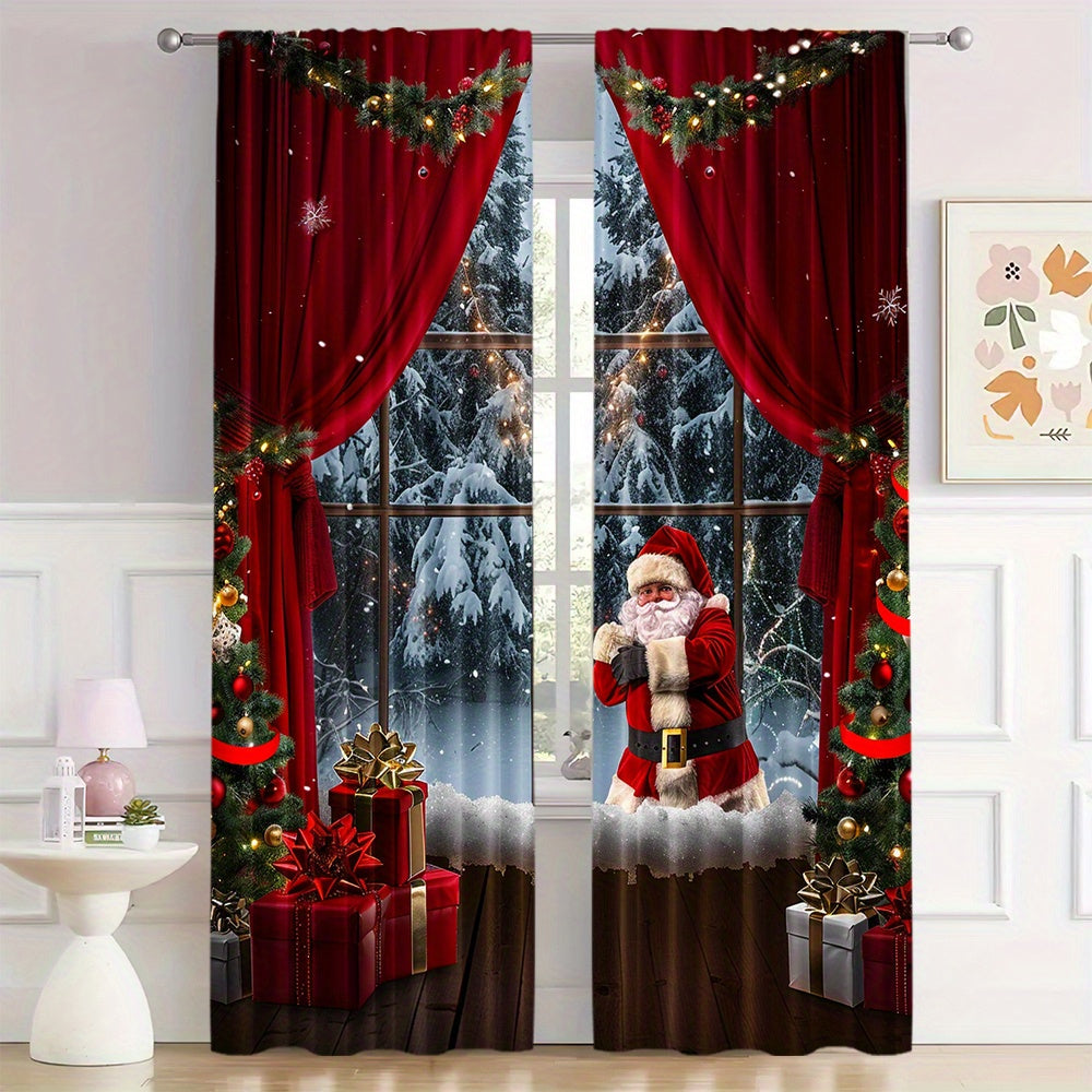 2 Pieces Christmas Santa Claus Curtains Digital Print Polyester for Living Room Kitchen Bedroom