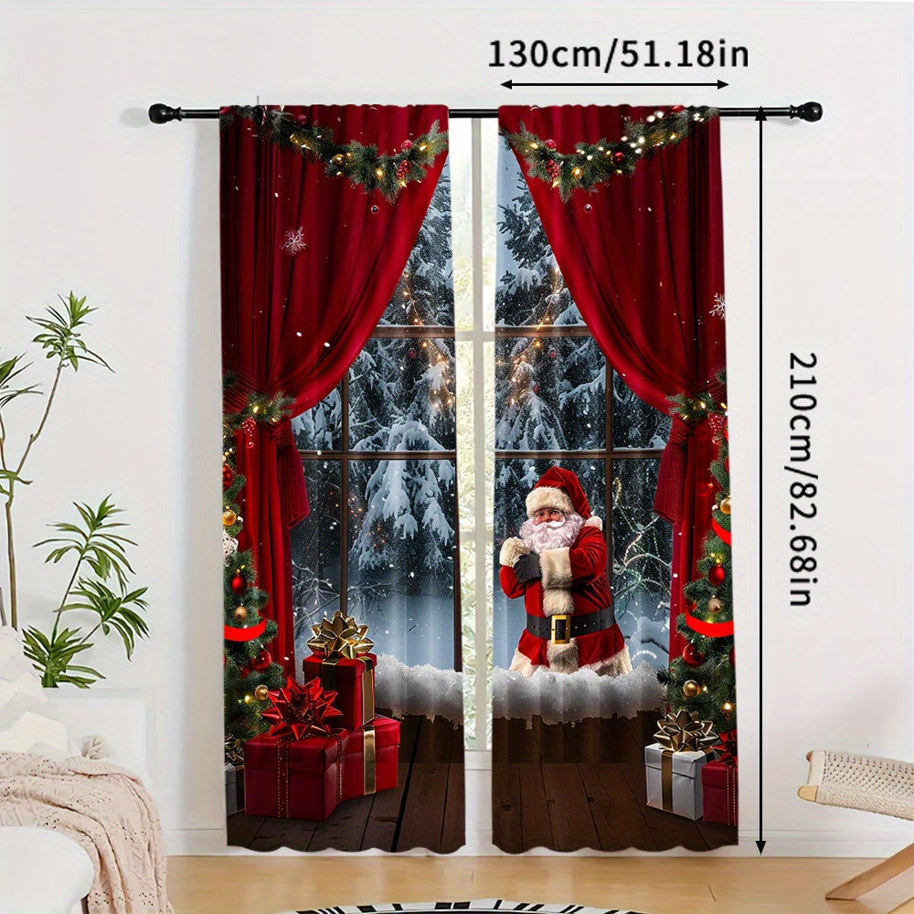 2 Pieces Christmas Santa Claus Curtains Digital Print Polyester for Living Room Kitchen Bedroom