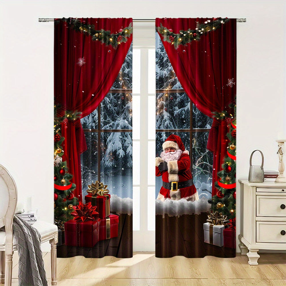2 Pieces Christmas Santa Claus Curtains Digital Print Polyester for Living Room Kitchen Bedroom