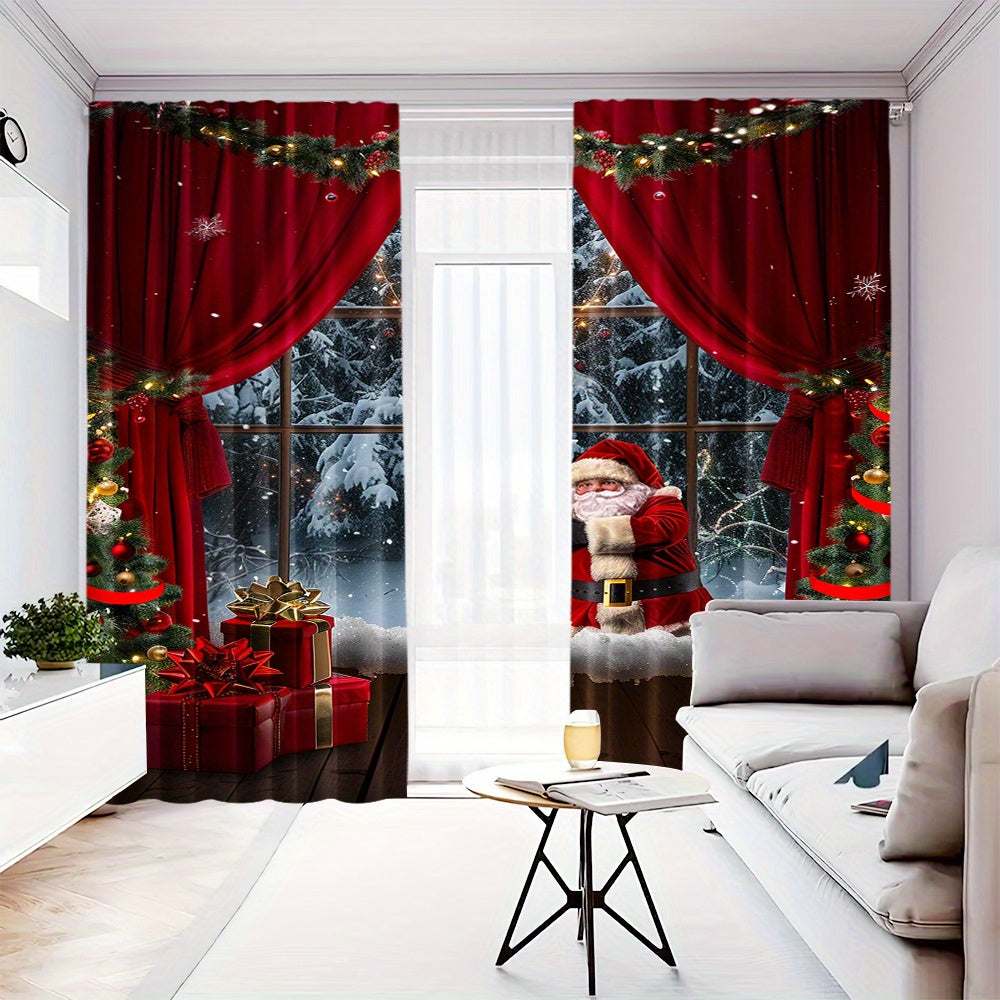 2 Pieces Christmas Santa Claus Curtains Digital Print Polyester for Living Room Kitchen Bedroom