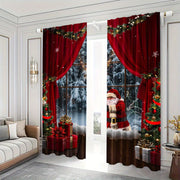 2 Pieces Christmas Santa Claus Curtains Digital Print Polyester for Living Room Kitchen Bedroom