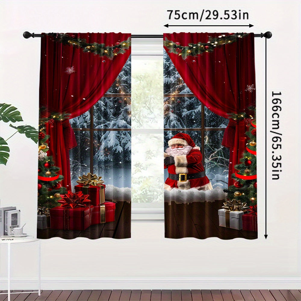 2 Pieces Christmas Santa Claus Curtains Digital Print Polyester for Living Room Kitchen Bedroom