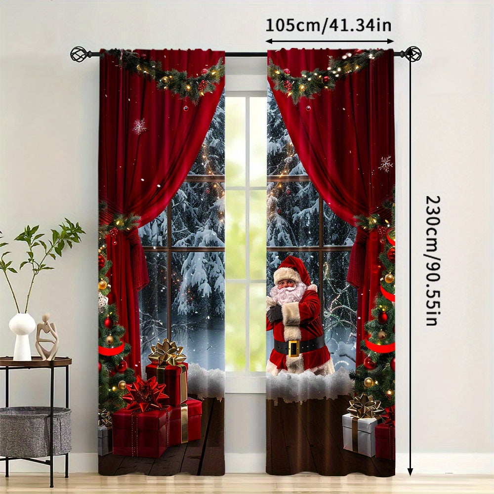 2 Pieces Christmas Santa Claus Curtains Digital Print Polyester for Living Room Kitchen Bedroom