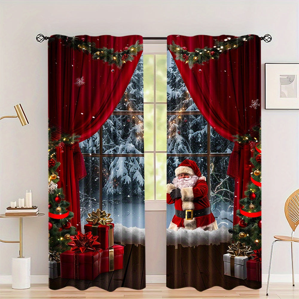 2 Pieces Christmas Santa Claus Curtains Digital Print Polyester for Living Room Kitchen Bedroom
