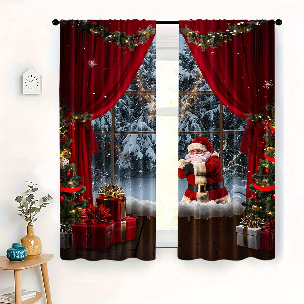 2 Pieces Christmas Santa Claus Curtains Digital Print Polyester for Living Room Kitchen Bedroom