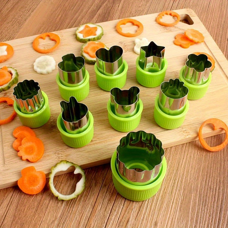 Set of 9 Stainless Steel Vegetable and Fruit Cutters with Flower Mold for Baby Food