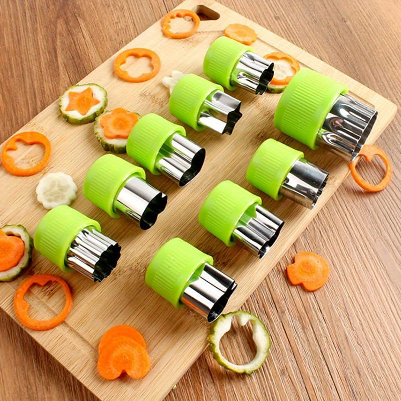 Set of 9 Stainless Steel Vegetable and Fruit Cutters with Flower Mold for Baby Food