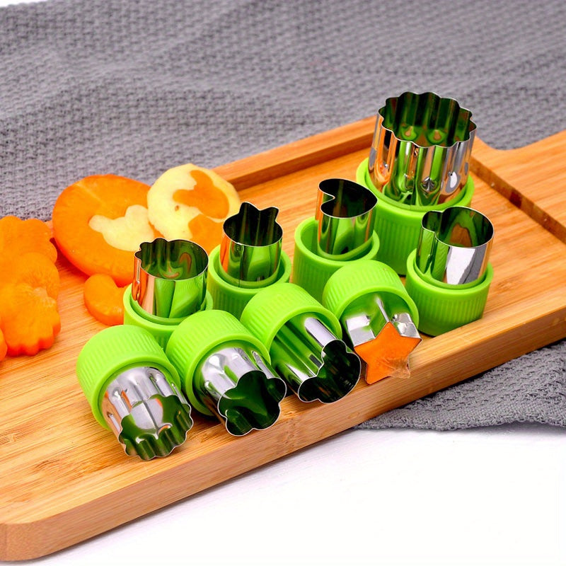 Set of 9 Stainless Steel Vegetable and Fruit Cutters with Flower Mold for Baby Food