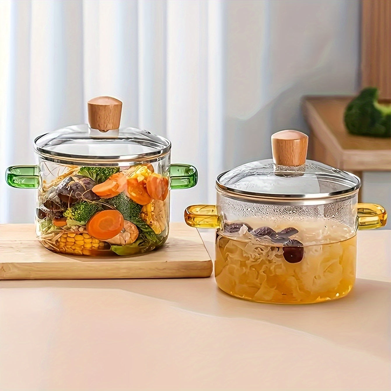 15.01cm Borosilicate Glass Cooking Pot with Lid Heat-Resistant for Soup Milk Pasta