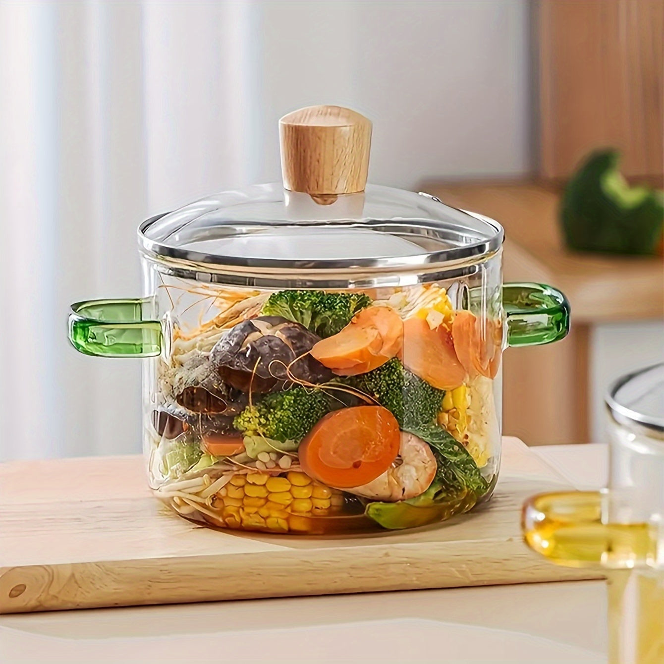 15.01cm Borosilicate Glass Cooking Pot with Lid Heat-Resistant for Soup Milk Pasta