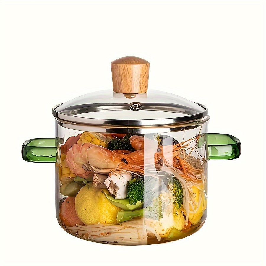 15.01cm Borosilicate Glass Cooking Pot with Lid Heat-Resistant for Soup Milk Pasta
