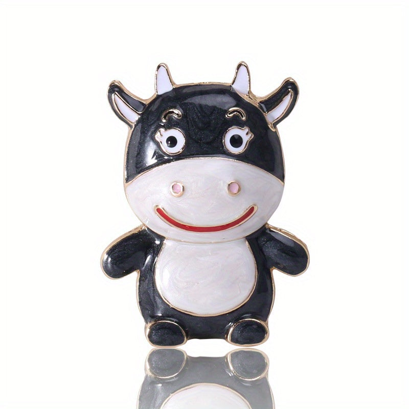 Enamel Cow Brooch Pin Animal-Shaped Accessory for Men and Women