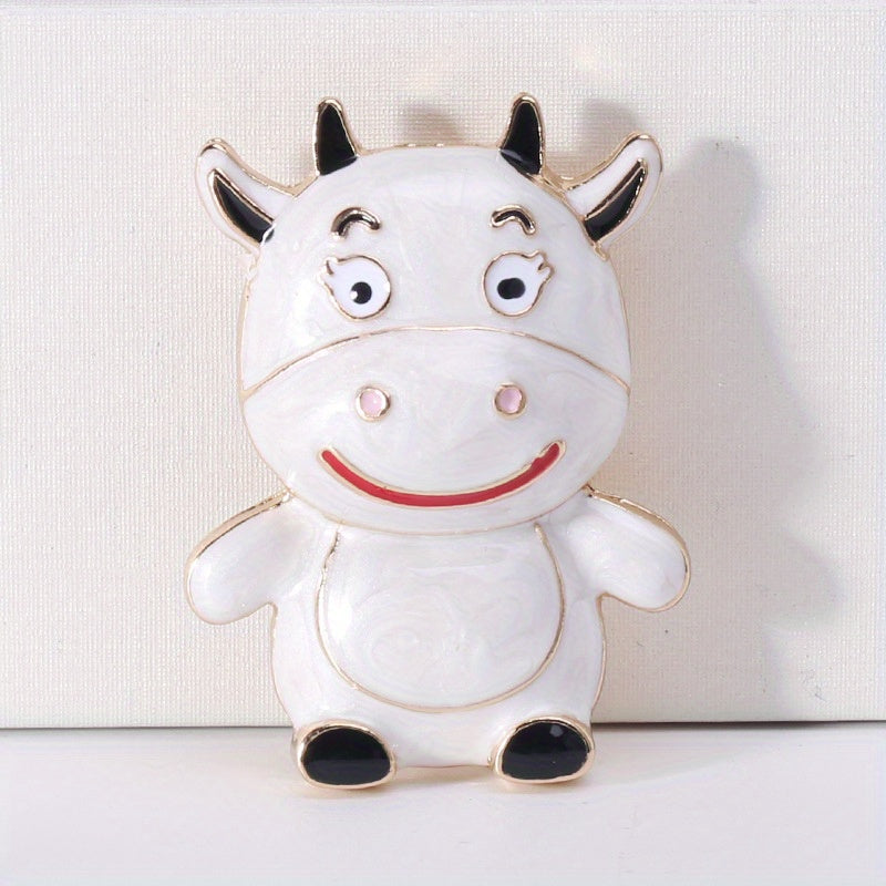 Enamel Cow Brooch Pin Animal-Shaped Accessory for Men and Women