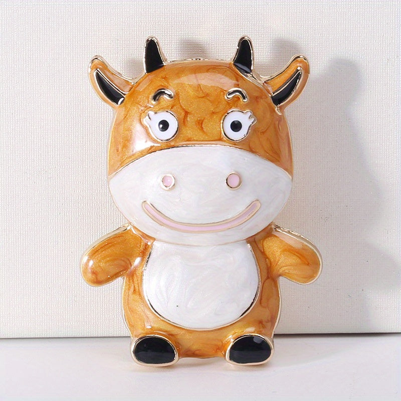 Enamel Cow Brooch Pin Animal-Shaped Accessory for Men and Women
