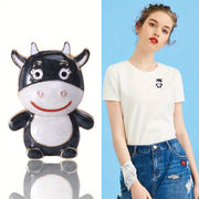 Enamel Cow Brooch Pin Animal-Shaped Accessory for Men and Women