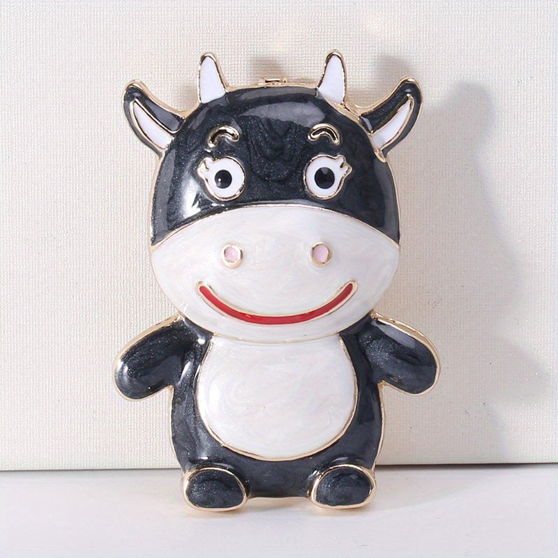 Enamel Cow Brooch Pin Animal-Shaped Accessory for Men and Women